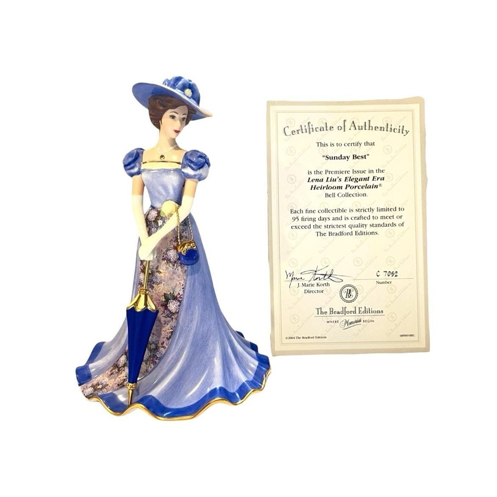 Bradford Edition Lena Liu's Elegant Era Bell "Sunday Best" Figurine Gold Trim